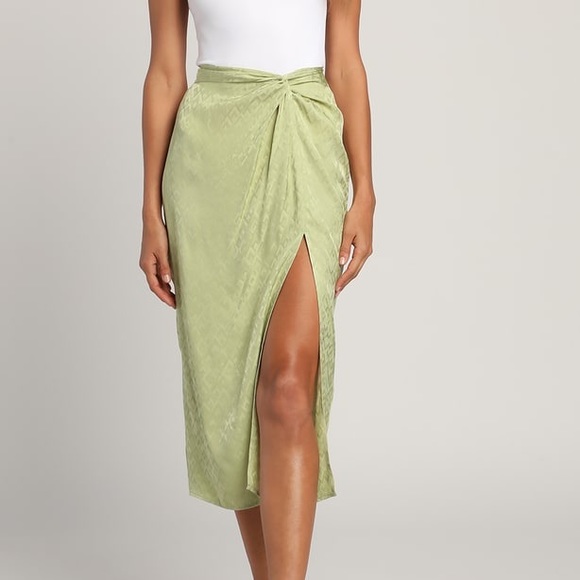 Lulus Dresses & Skirts - Lulu’s Green Satin Knot Midi Skirt
